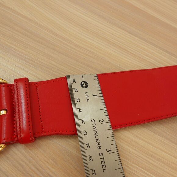 VALENTINO GARAVANI Belt Women 65 26 XS‎ Red Wide Leather Gold Buckle Chunky Wide main image 5